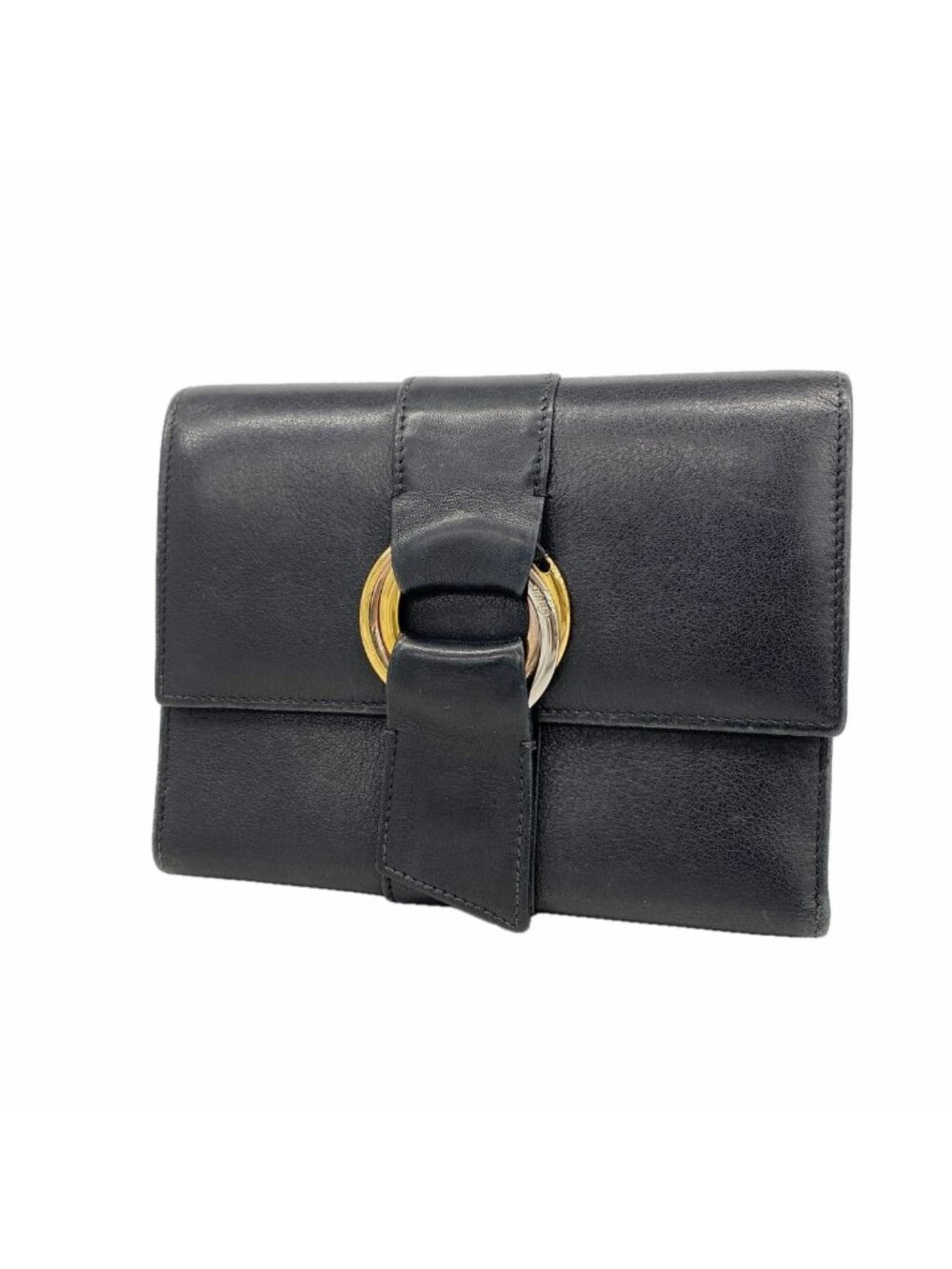 Cartier Trifold Wallet Trinity Leather Black Gold Silver